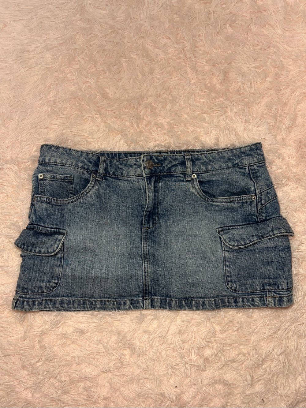 Garage Faded Blue Denim Cargo Mini Skort